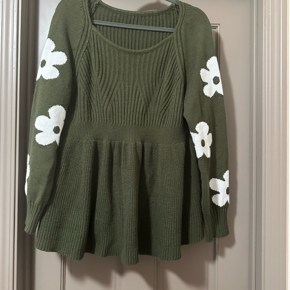 Olive Green Floral Women's Sweater Plus Size XL 1x